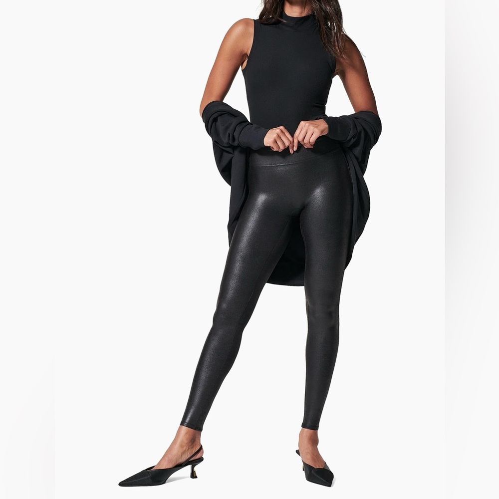 NWT SPANX Faux Leather Black Women's Leggings size Large - Picture 5 of 9